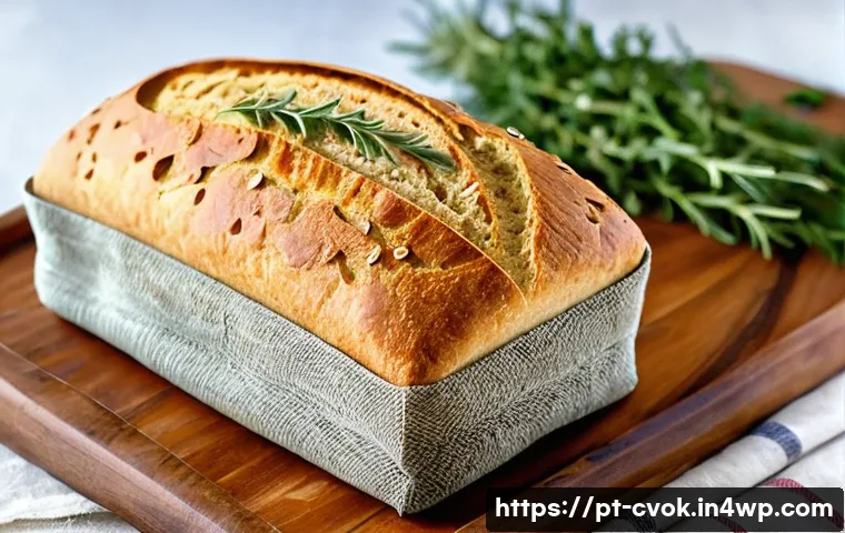 대체 단백질로 만드는 간단한 베이킹 레시피 - A rustic artisanal bread loaf on a wooden cutting board, made with chickpea flour and chickpea prote...