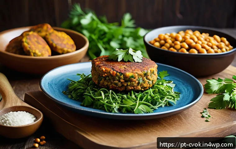 대체 단백질 요리법으로 만드는 다양한 원형 요리 - A vibrant, rustic kitchen scene featuring a wooden table set with homemade legume-based dishes: lent...